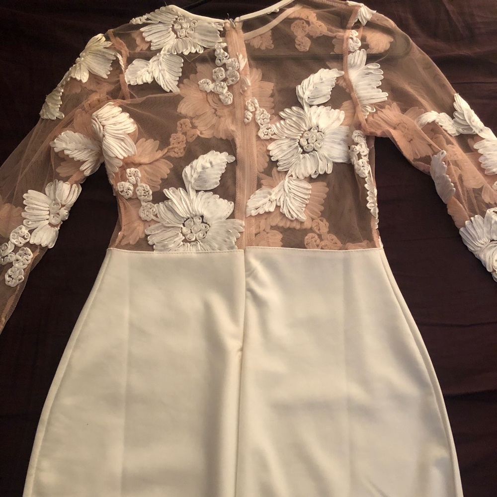 Floral Nude top, White Pencil Dress